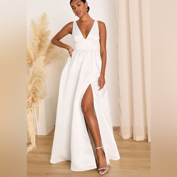 Lulus Dresses & Skirts - LULUS Blissfully Beloved Ivory Backless A-Line Bow Maxi Dress Size Large